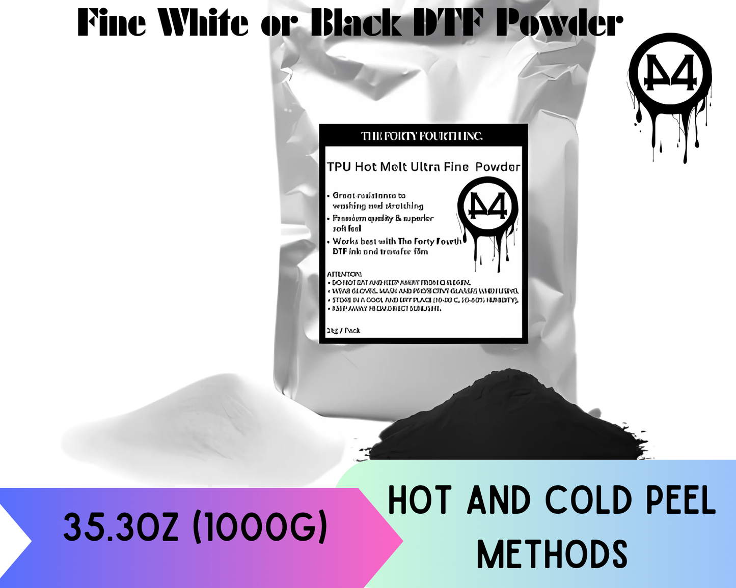 Fine White or Black DTF Powder 35.3oz 1000g Digital Transfer Hot Melt