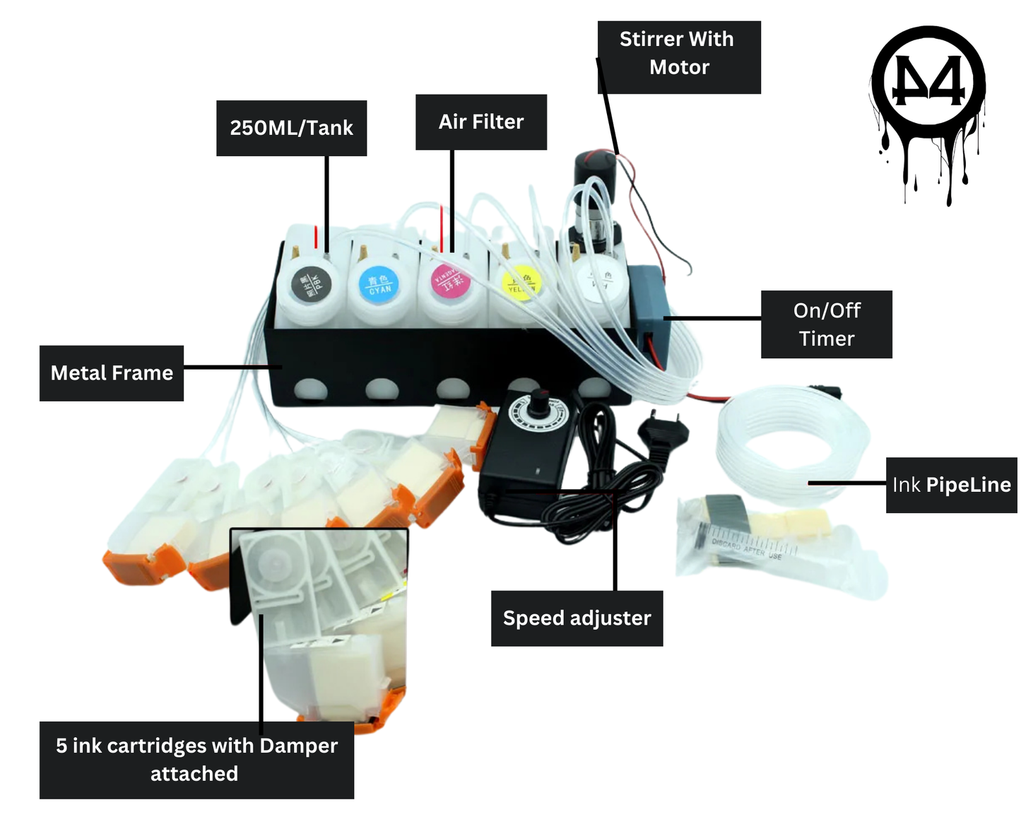 XP15000 DTF CISS System – White Ink 250ML Tank with Timer Stirrer & Adjustable Voltage Power | For Epson XP-15000 XP-15080 XP-15010
