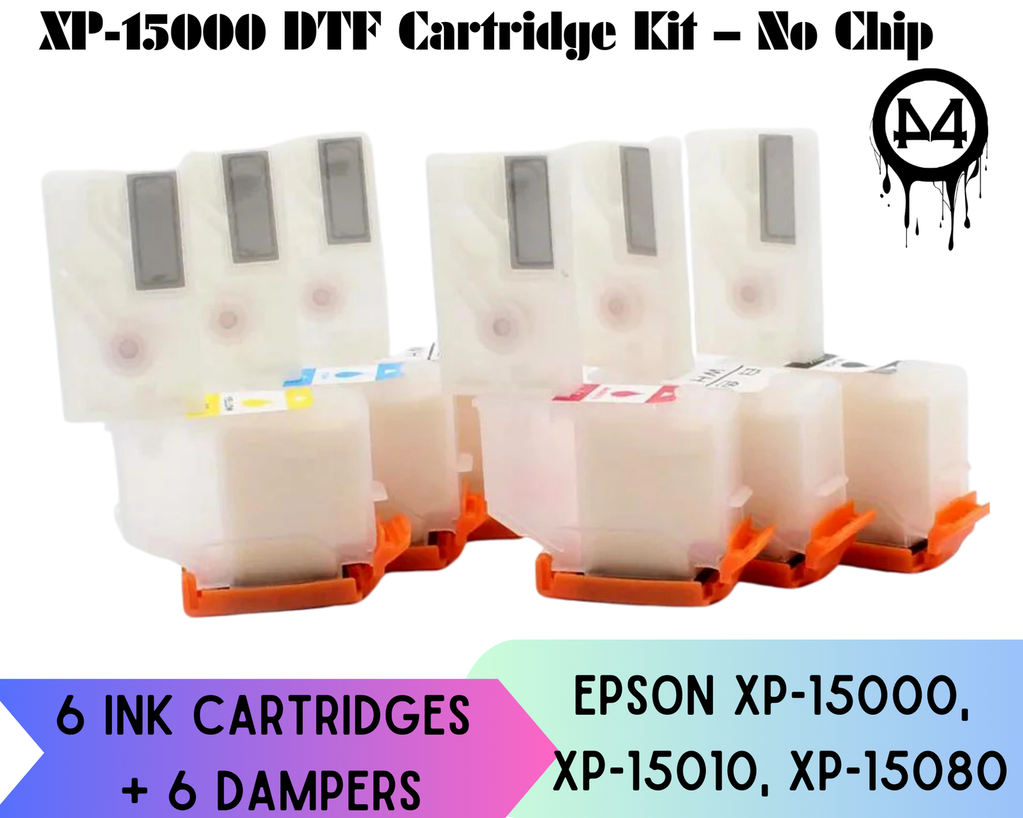 XP-15000 DTF Cartridge Kit – No Chip, 6PCS Ink Cartridge + 6 Damper